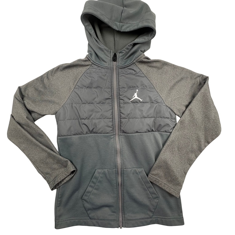 Jordan Gray Full Zip Puffer Hoodie Jacket Kid's Size G (12-13YRS) Athletic *READ